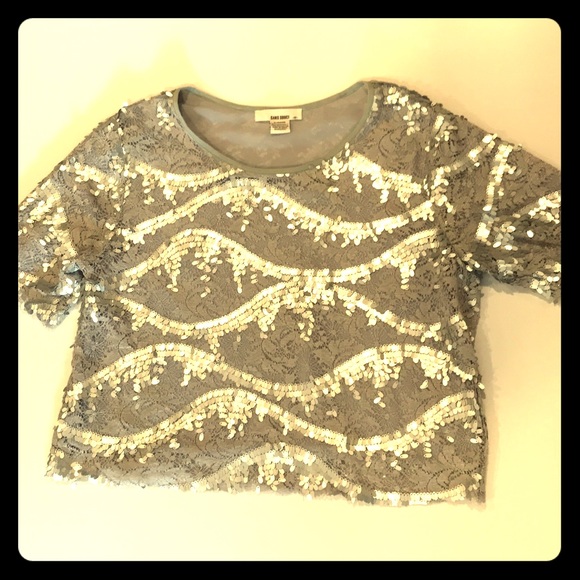 SANS SOUCI Gray Sequined Crop Top sz Med - Picture 2 of 8